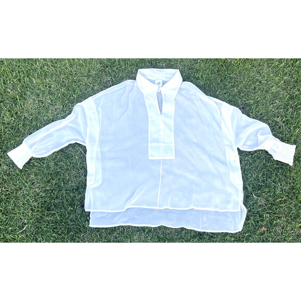 Cabi White Satin Blouse 3/4 Sleeves Loose Fit Size M Stile 6291